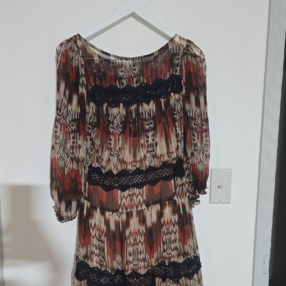 Sundance Ikat Print Blouse in Red, Gray and Navy - Picture 4 of 8